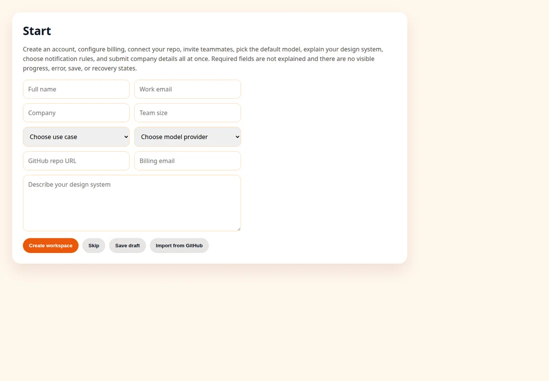 Onboarding form before UXRay